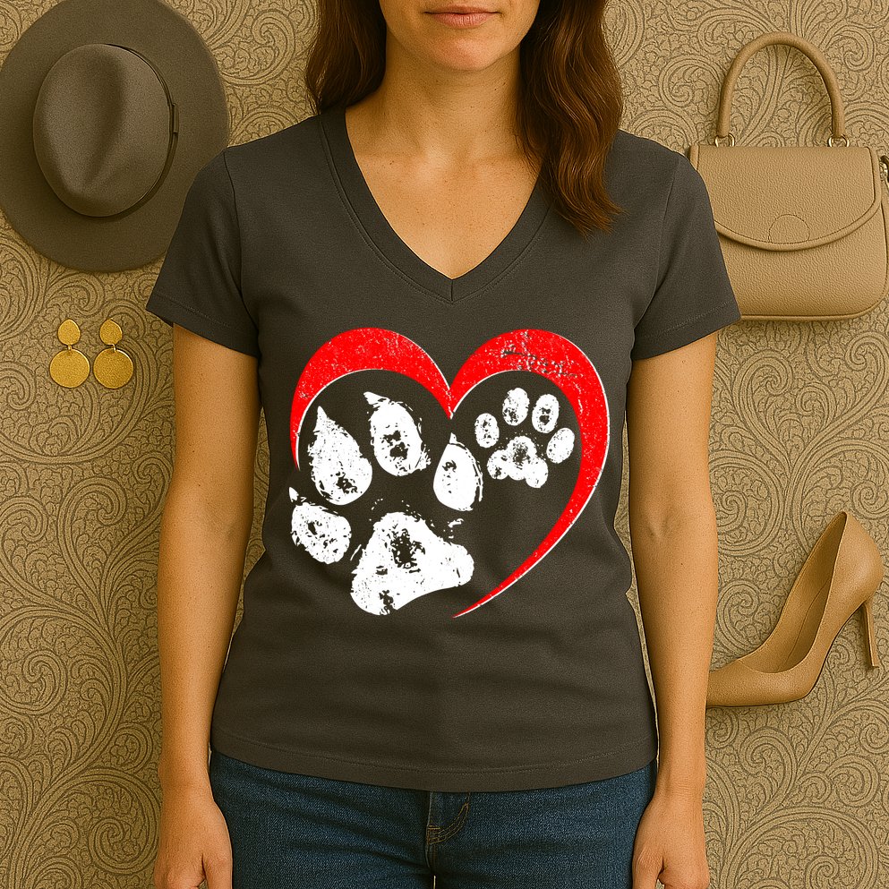 Cute Valentines Day Pet Lover Dog And Cat Paw Prints Women's V-Neck T-Shirt