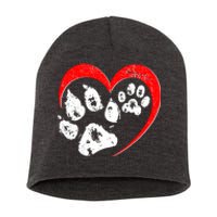 Cute Valentines Day Pet Lover Dog And Cat Paw Prints Short Acrylic Beanie