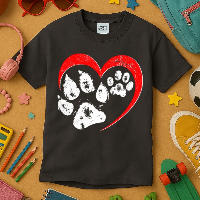 Cute Valentines Day Pet Lover Dog And Cat Paw Prints Kids T-Shirt