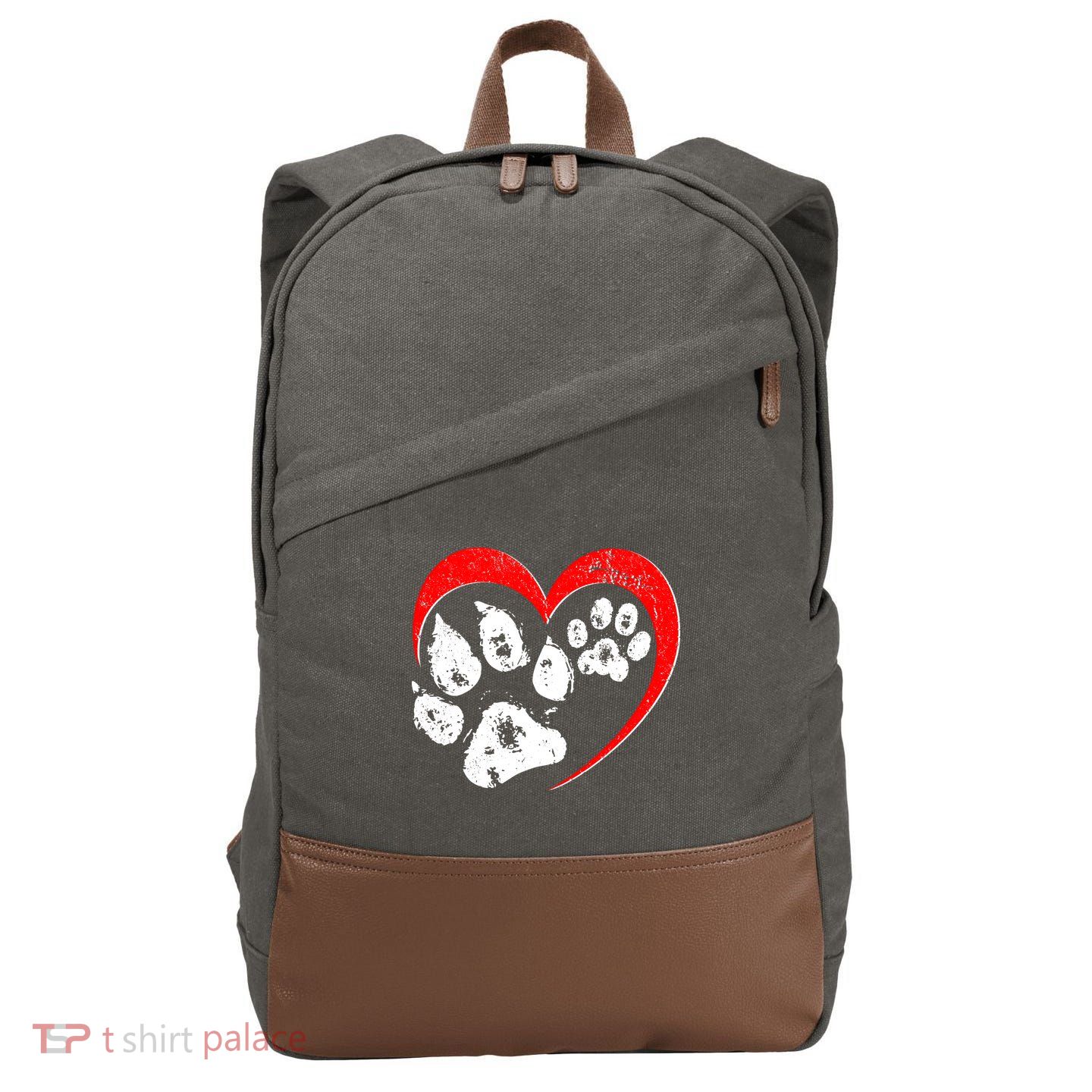 Cute Valentines Day Pet Lover Dog And Cat Paw Prints Cotton Canvas Backpack