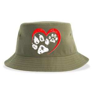 Cute Valentines Day Pet Lover Dog And Cat Paw Prints Sustainable Bucket Hat