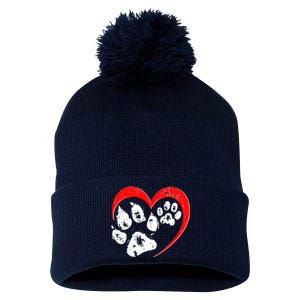 Cute Valentines Day Pet Lover Dog And Cat Paw Prints Pom Pom 12in Knit Beanie