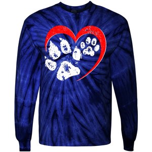 Cute Valentines Day Pet Lover Dog And Cat Paw Prints Tie-Dye Long Sleeve Shirt