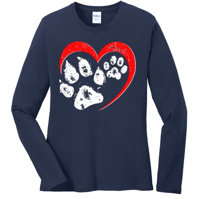 Cute Valentines Day Pet Lover Dog And Cat Paw Prints Ladies Long Sleeve Shirt