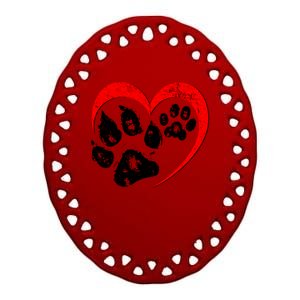 Cute Valentines Day Pet Lover Dog And Cat Paw Prints Ceramic Oval Ornament