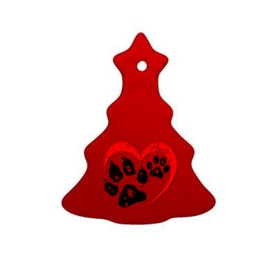 Cute Valentines Day Pet Lover Dog And Cat Paw Prints Ceramic Tree Ornament