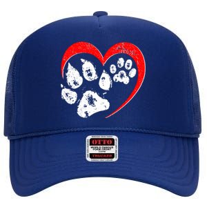 Cute Valentines Day Pet Lover Dog And Cat Paw Prints High Crown Mesh Back Trucker Hat