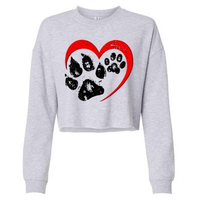 Cute Valentines Day Pet Lover Dog And Cat Paw Prints Cropped Pullover Crew