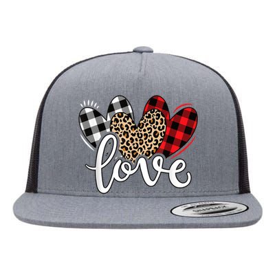 Cute Valentines Day Leopard Plaid Love Heart Flat Bill Trucker Hat