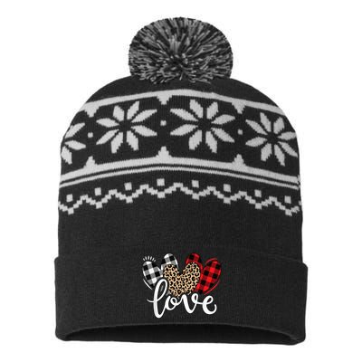 Cute Valentines Day Leopard Plaid Love Heart USA-Made Snowflake Beanie