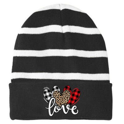 Cute Valentines Day Leopard Plaid Love Heart Striped Beanie with Solid Band