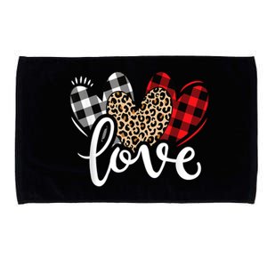 Cute Valentines Day Leopard Plaid Love Heart Microfiber Hand Towel