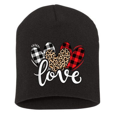 Cute Valentines Day Leopard Plaid Love Heart Short Acrylic Beanie