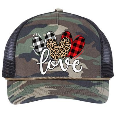 Cute Valentines Day Leopard Plaid Love Heart Retro Rope Trucker Hat Cap