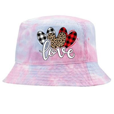 Cute Valentines Day Leopard Plaid Love Heart Tie-Dyed Bucket Hat