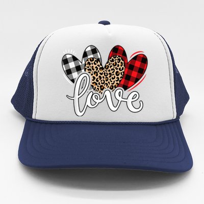 Cute Valentines Day Leopard Plaid Love Heart Trucker Hat