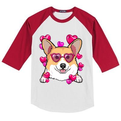 Corgi Valentines Day Gift Heart Funny Dog Lover Funny Gift Kids Colorblock Raglan Jersey