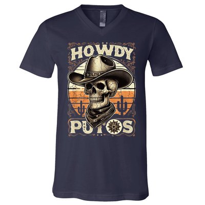 Clean Vintage Design With 'Howdy Putos' In Bold Ser V-Neck T-Shirt