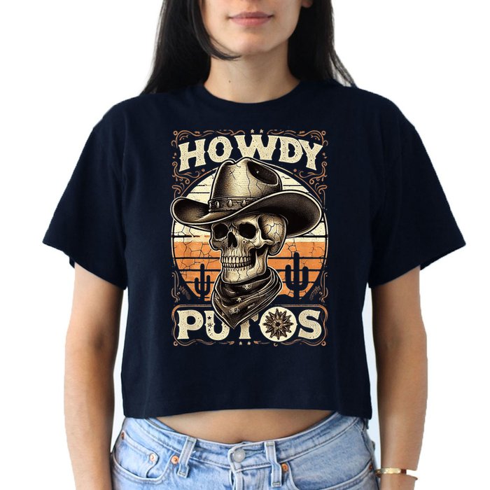 Clean Vintage Design With 'Howdy Putos' In Bold Ser Crop Top