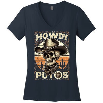 Clean Vintage Design With 'Howdy Putos' In Bold Ser Women's V-Neck T-Shirt