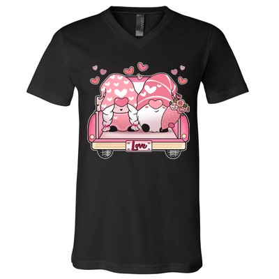 Cute Valentines Day Gnome Couple Love V-Neck T-Shirt