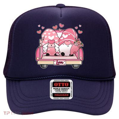 Cute Valentines Day Gnome Couple Love High Crown Mesh Back Trucker Hat