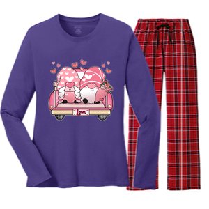 Cute Valentines Day Gnome Couple Love Women's Long Sleeve Flannel Pajama Set 