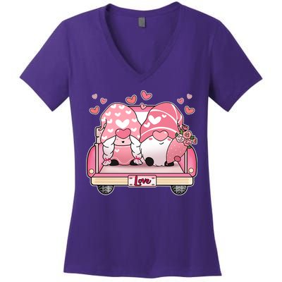 Cute Valentines Day Gnome Couple Love Women's V-Neck T-Shirt
