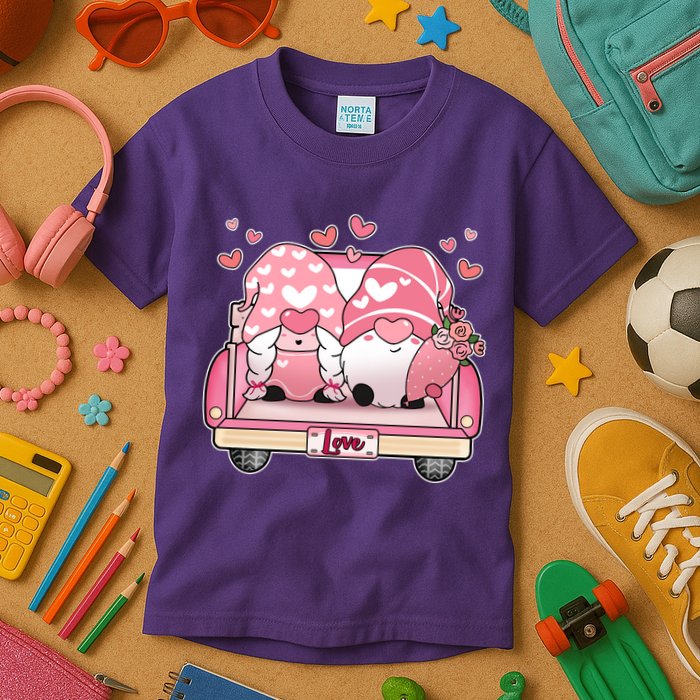 Cute Valentines Day Gnome Couple Love Kids T-Shirt