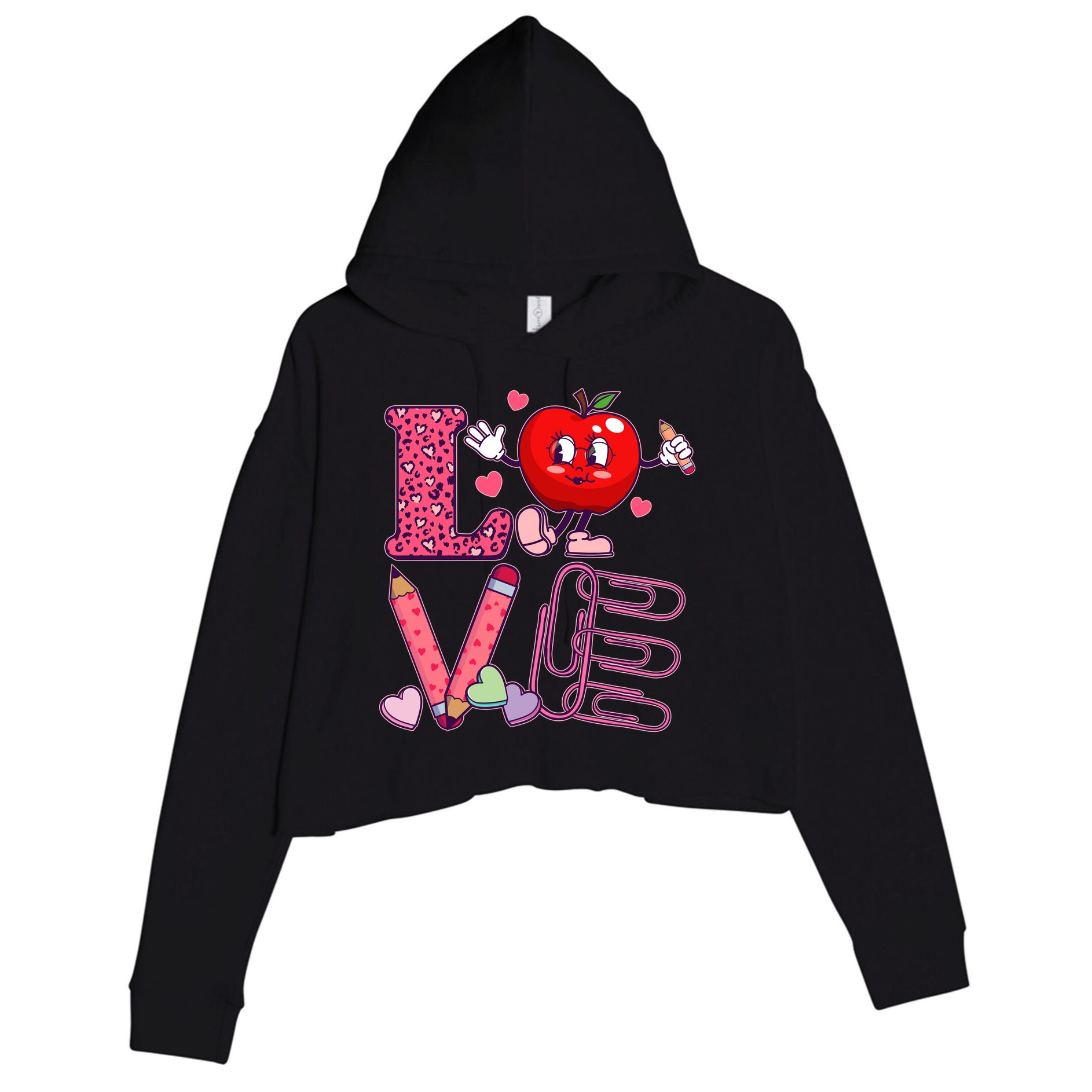 Cute Valentines Day Teacher Love Crop Fleece Hoodie