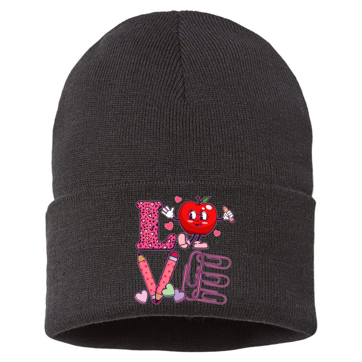 Cute Valentines Day Teacher Love Sustainable Knit Beanie