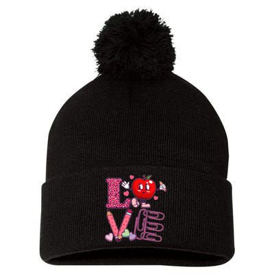 Cute Valentines Day Teacher Love Pom Pom 12in Knit Beanie