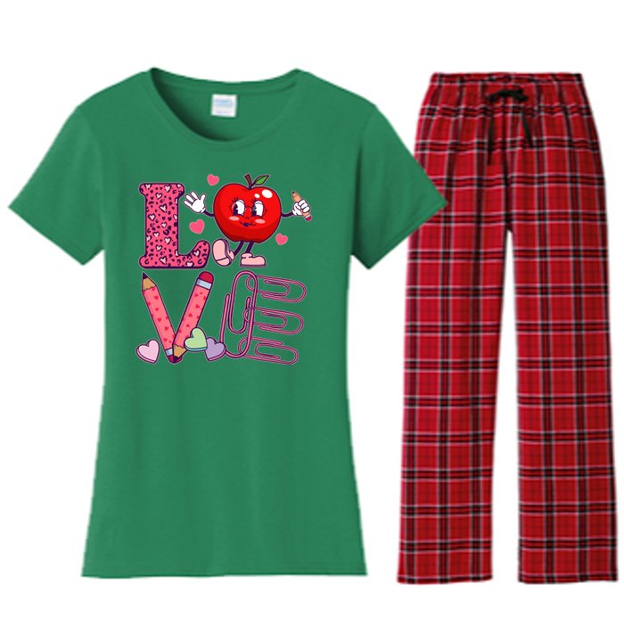 Cute Valentines Day Teacher Love Women's Flannel Pajama Set