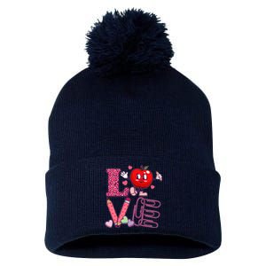 Cute Valentines Day Teacher Love Pom Pom 12in Knit Beanie