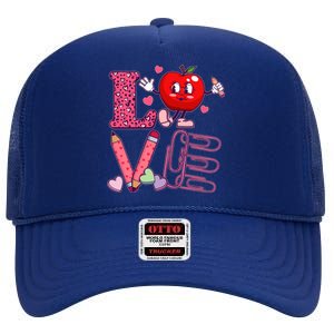 Cute Valentines Day Teacher Love High Crown Mesh Back Trucker Hat