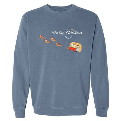 Camper Van Dachshund Sleigh Doxie Dog Garment-Dyed Sweatshirt