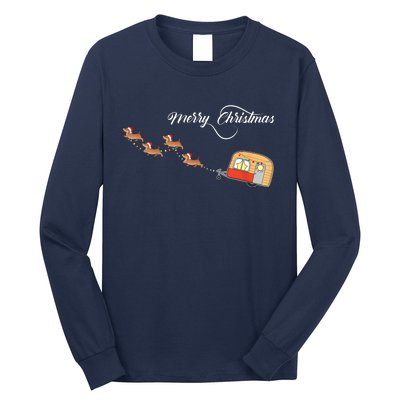 Camper Van Dachshund Sleigh Doxie Dog Long Sleeve Shirt