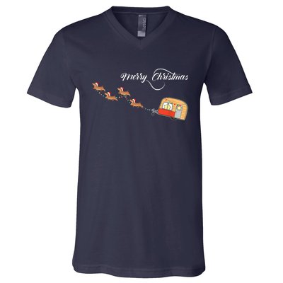 Camper Van Dachshund Sleigh Doxie Dog V-Neck T-Shirt