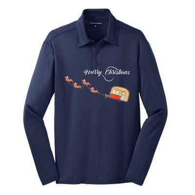 Camper Van Dachshund Sleigh Doxie Dog Silk Touch Performance Long Sleeve Polo