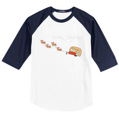 Camper Van Dachshund Sleigh Doxie Dog Baseball Sleeve Shirt