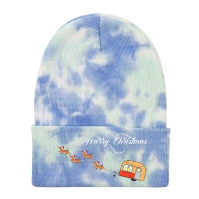 Camper Van Dachshund Sleigh Doxie Dog Tie Dye 12in Knit Beanie