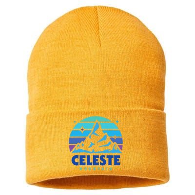 Celeste Vintage Design Mountain Playing Videogames Sustainable Knit Beanie