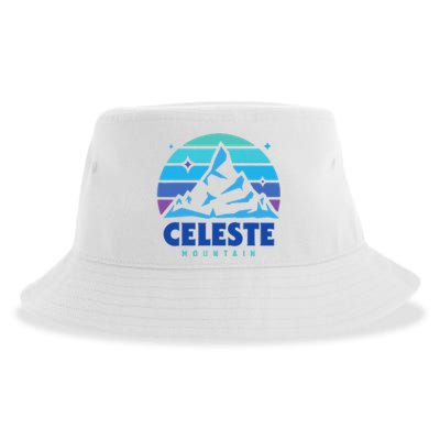 Celeste Vintage Design Mountain Playing Videogames Sustainable Bucket Hat