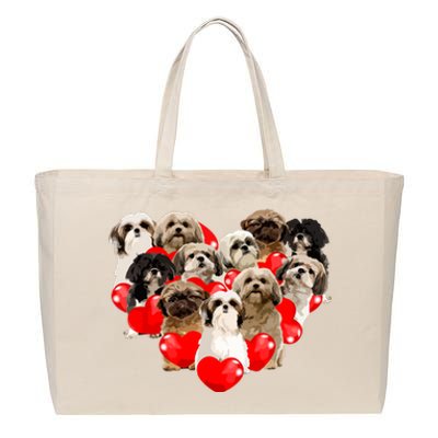 Cute Valentines Day Shih Tzu Dog Heart Puppy Cotton Canvas Jumbo Tote