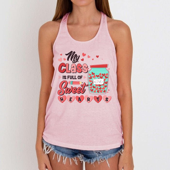 Cute Valentines Day My Class Is Full Of Sweet Hearts Women's Knotted Racerback Tank