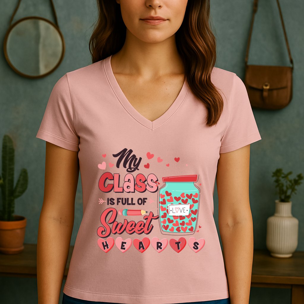 Cute Valentines Day My Class Is Full Of Sweet Hearts Women's V-Neck T-Shirt
