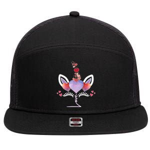 Cute Valentines Day Unicorn Tee Says Love Cool Gift 7 Panel Mesh Trucker Snapback Hat