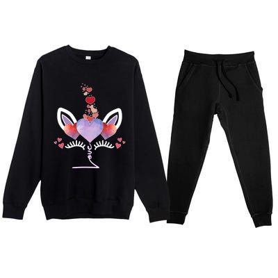 Cute Valentines Day Unicorn Tee Says Love Cool Gift Premium Crewneck Sweatsuit Set