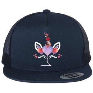 Cute Valentines Day Unicorn Tee Says Love Cool Gift Flat Bill Trucker Hat