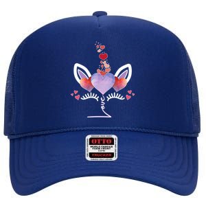 Cute Valentines Day Unicorn Tee Says Love Cool Gift High Crown Mesh Back Trucker Hat